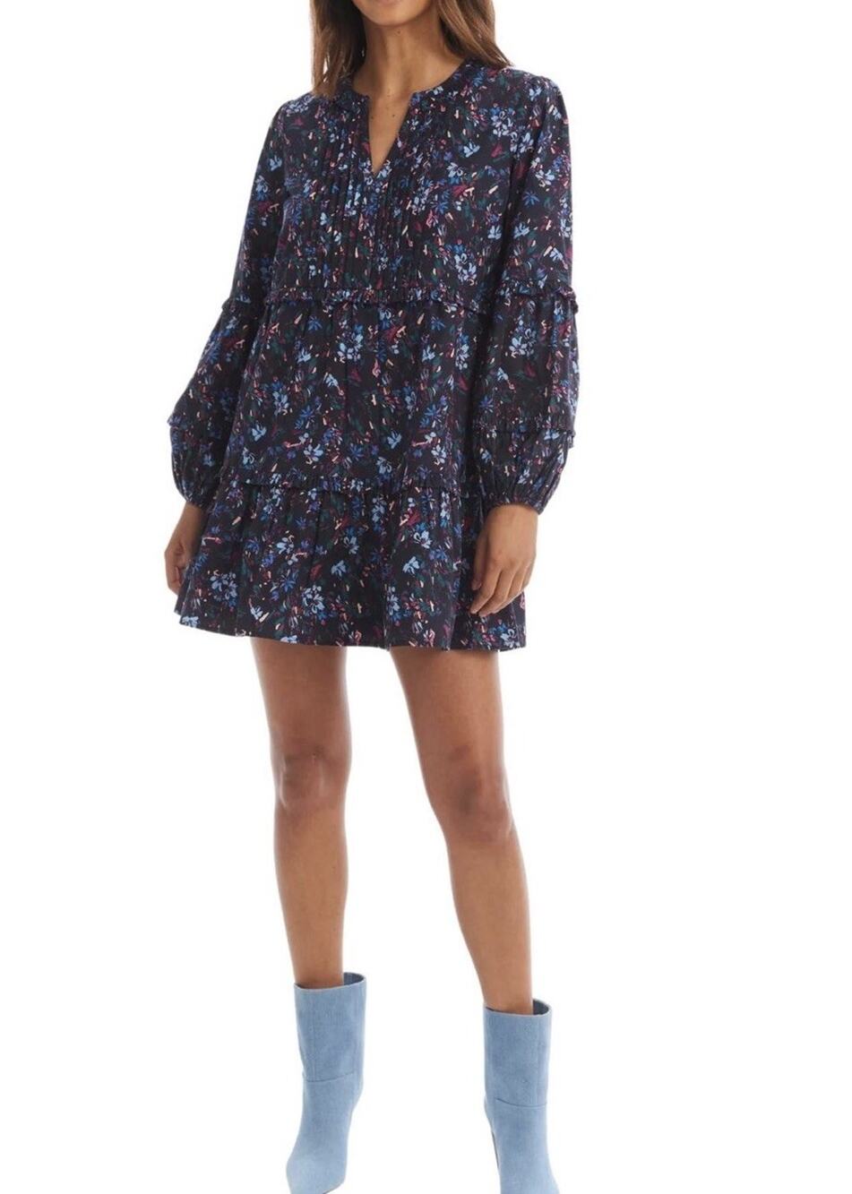 Anthropologie ALLISON New York Michelle Mini Dress Black Floral XS NWT